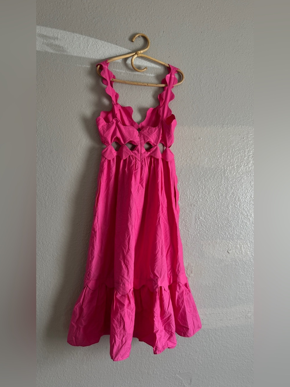 Bright Pink Scallop-Trim Cutout Maxi Dress - Picture 5 of 5